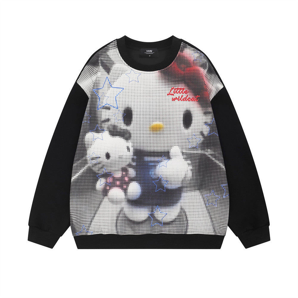 Hello Kitty cartoon digital printed round neck hoodie - American Smart