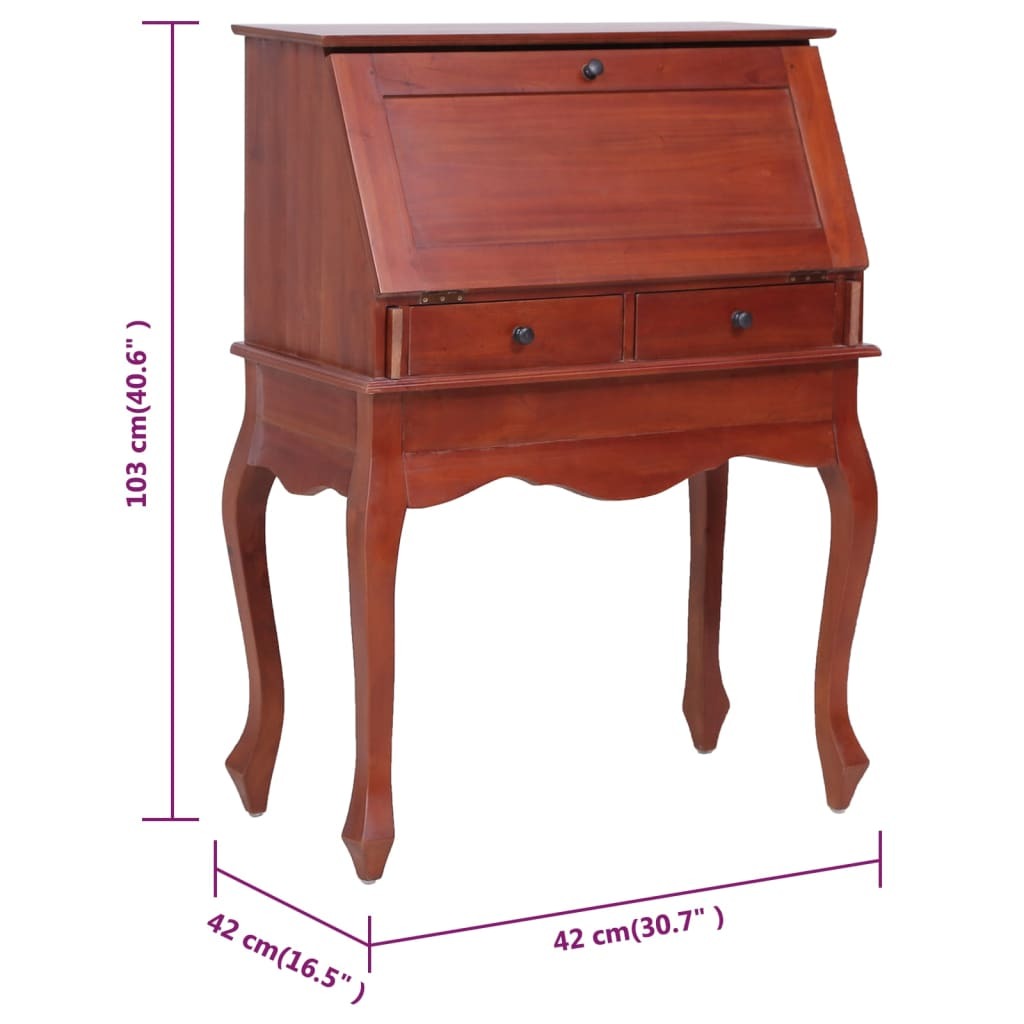Secretary Desk Brown Solid mahogany wood 30.7 x 16.5 x 40.6 in