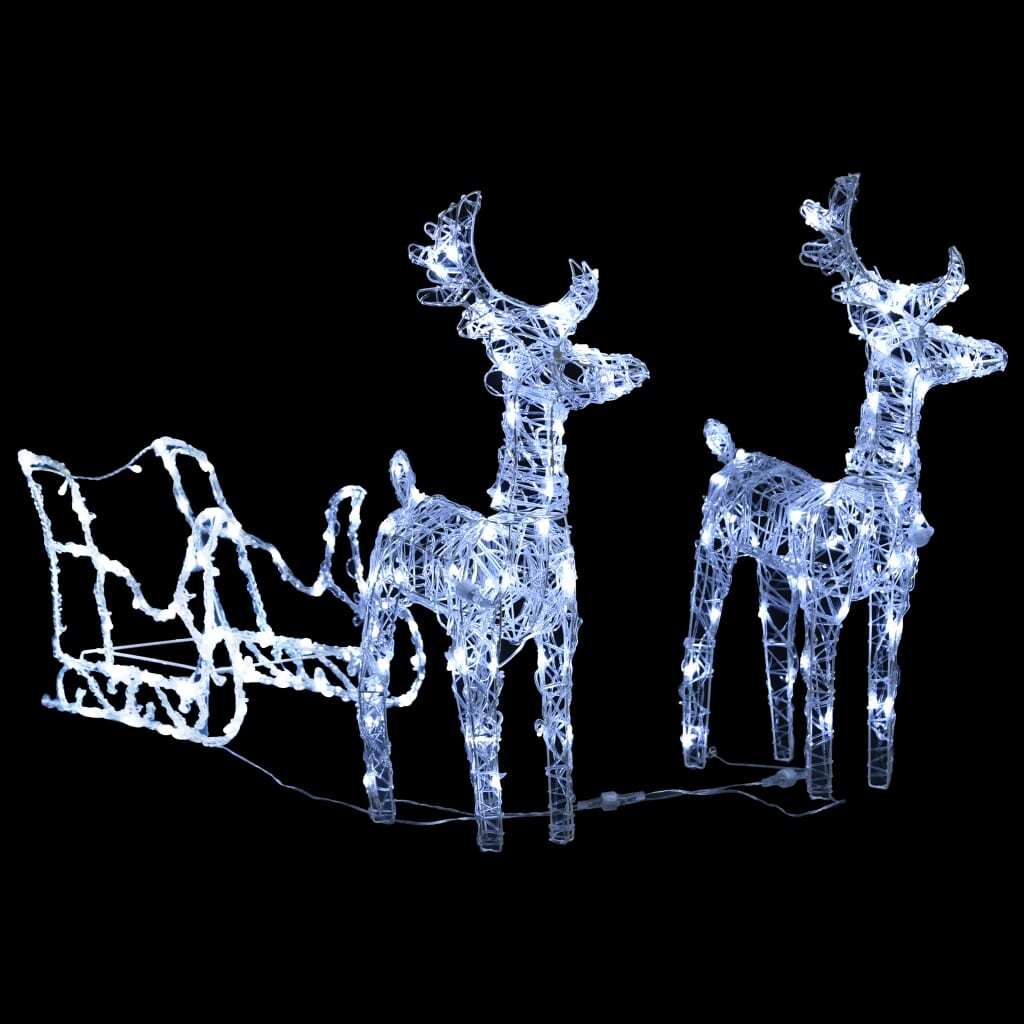 Reindeer And Sleigh Christmas Decoration Cold White Acrylic Medium
