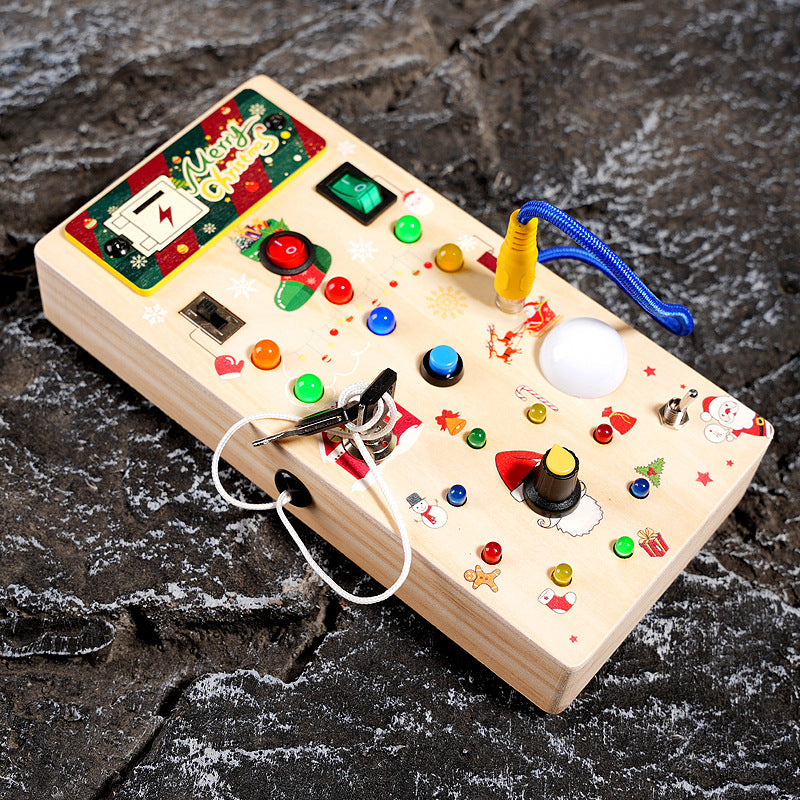 Christmas Gift Children's Early Education Wooden Switch Plug Power LED Light Busy Board Toy
