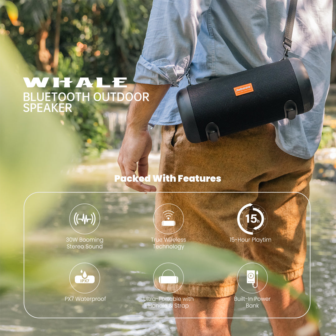 WHALE with Nylon Strap – Bluetooth IPX7 Waterproof Portable Outdoor Speaker with 30W Stereo Sound and USB Charge Out-1