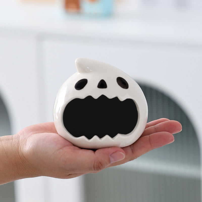 Cute Halloween ghost-shaped ashtray by ClaudiaG Home, featuring a thickened ceramic design with spooky ghost details.