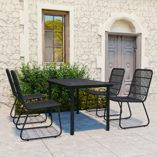Dining Set Black Poly rattan 5-piece Stackable Dining Set