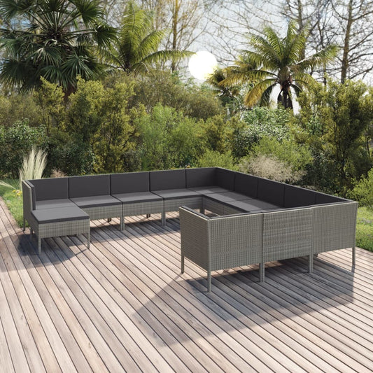 Garden Lounge Set Gray PE rattan, powder-coated steel, polyester