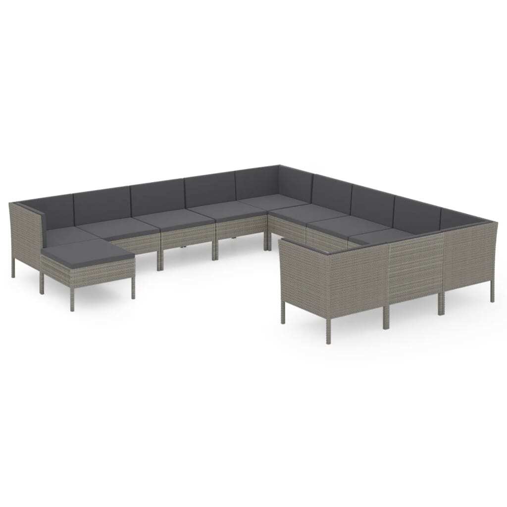 Garden Lounge Set Gray PE rattan, powder-coated steel, polyester