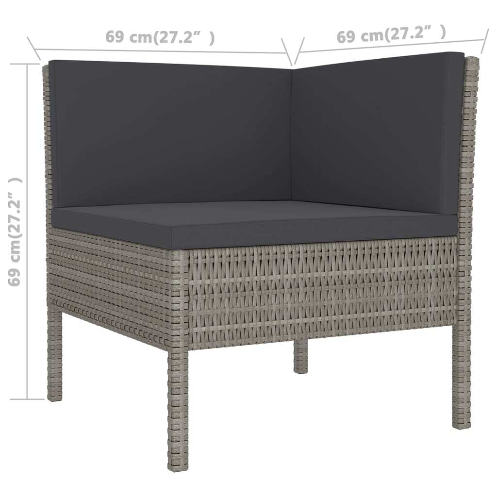 Garden Lounge Set Gray PE rattan, powder-coated steel, polyester