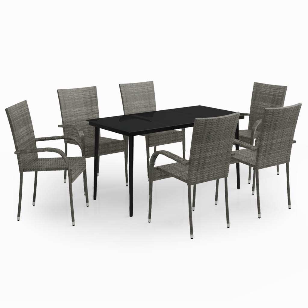 7 Piece Patio Dining Set Gray and Black
