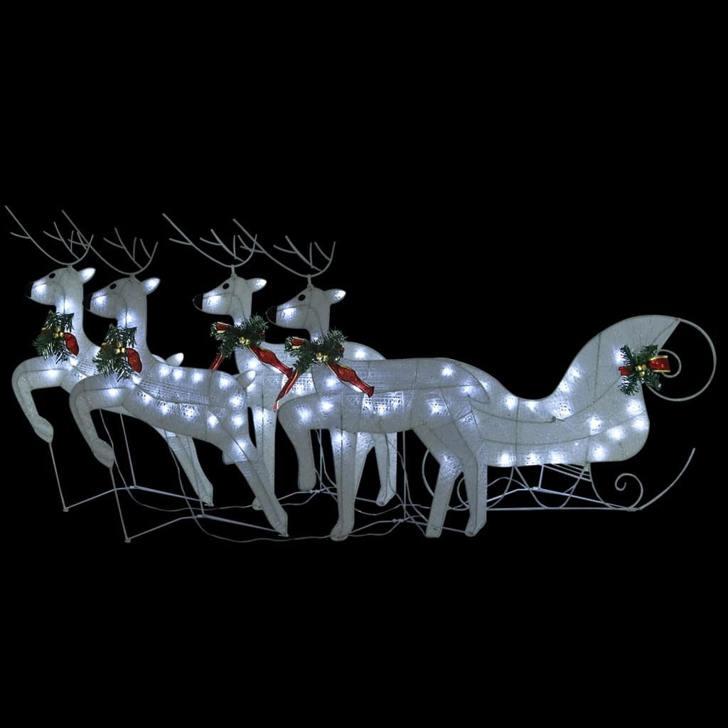 Outdoor Christmas decoration featuring a reindeer and sleigh with 100 white LEDs by American Smart, perfect for holiday outdoor decor.