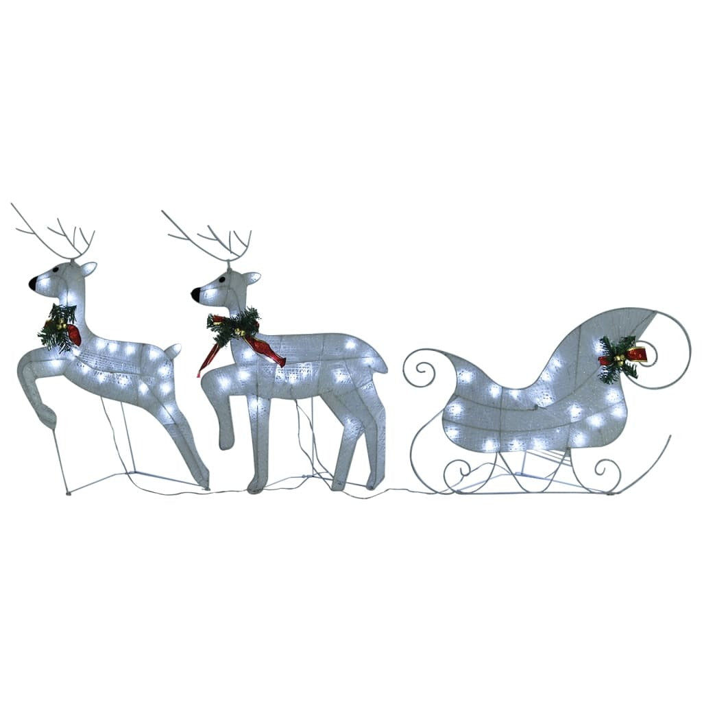 Outdoor Christmas decoration featuring reindeer and sleigh with 100 white LEDs from American Smart, perfect for holiday seasonal decor.