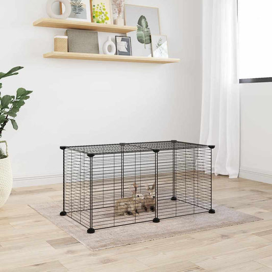 Pet Cage Black Powder-Coated Steel Spacious Expandable Pet Cage