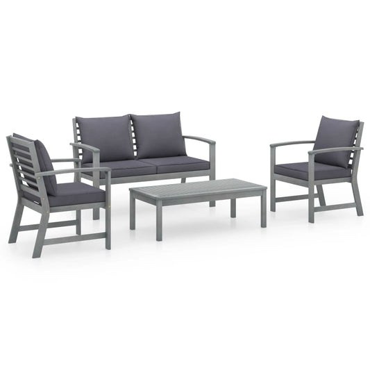 Garden Lounge Set Grey Solid Acacia Wood Medium Hardwood