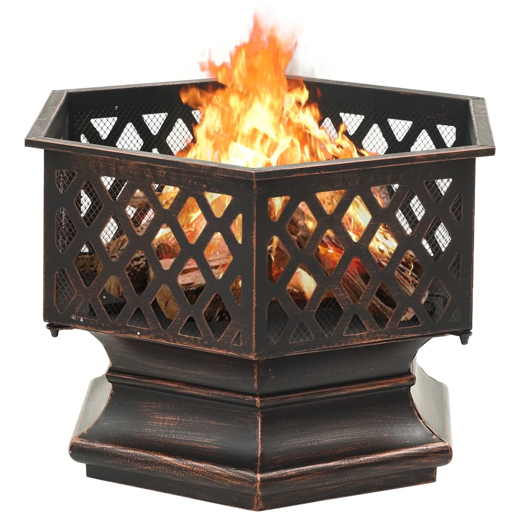 Rustic American Smart steel fire pit with poker, measuring 24.4x21.3x22 inches, featuring a sturdy XXL design for outdoor use.