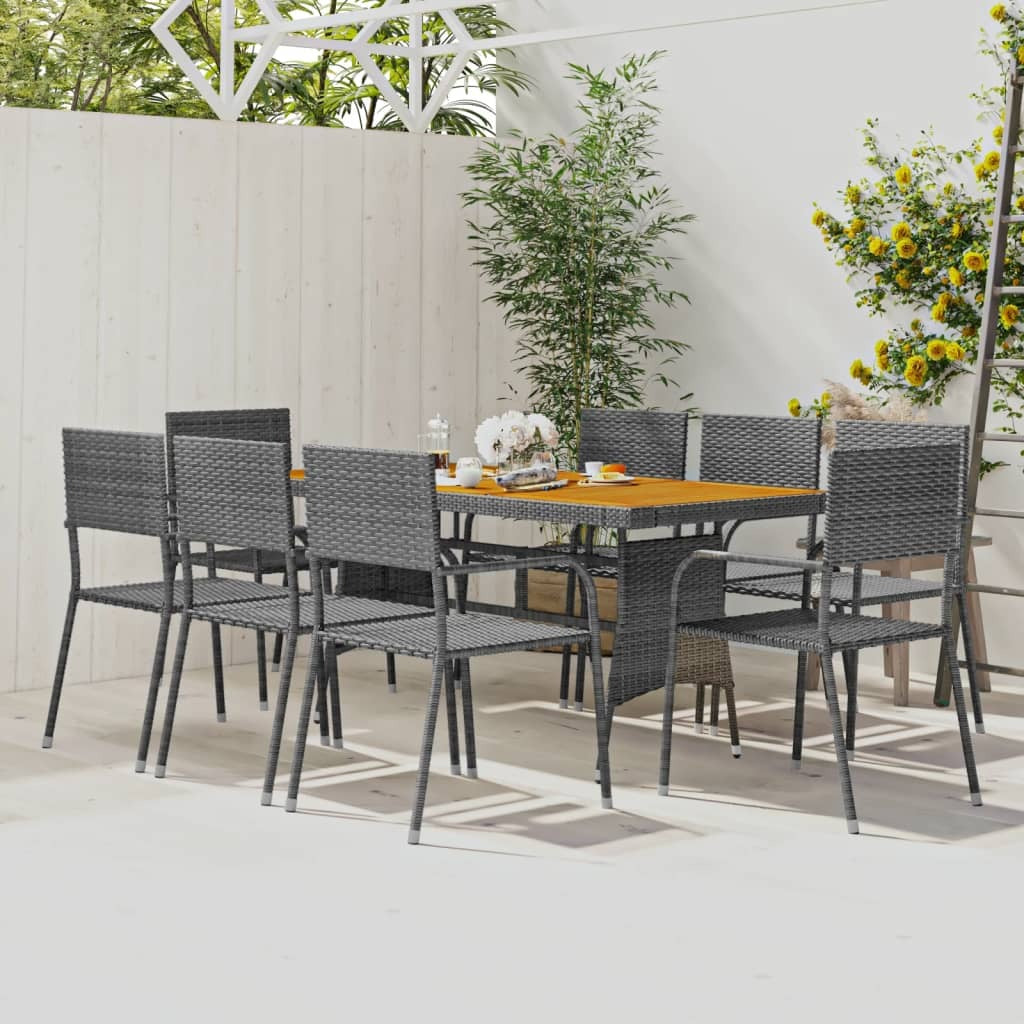 Outdoor Dining Set Gray PE rattan, Steel, Solid Acacia Wood Large
