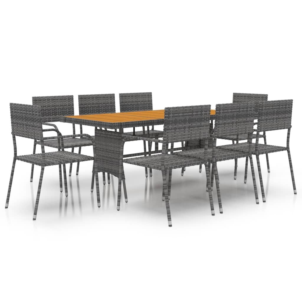 Outdoor Dining Set Gray PE rattan, Steel, Solid Acacia Wood Large
