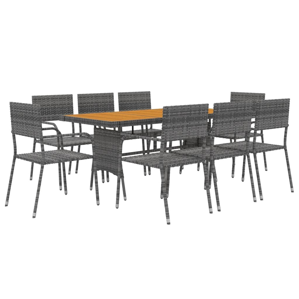 Outdoor Dining Set Gray PE rattan, Steel, Solid Acacia Wood Large