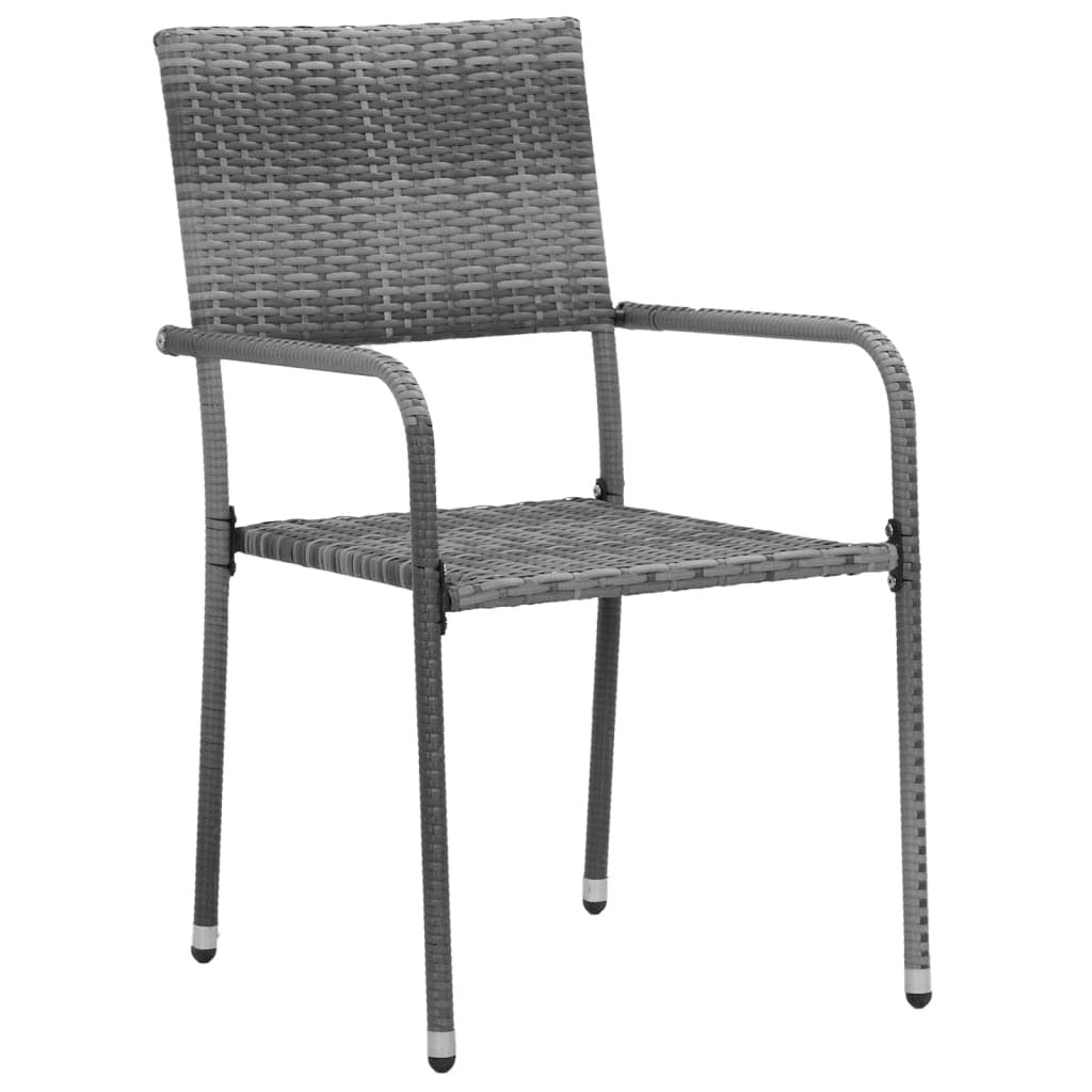 Outdoor Dining Set Gray PE rattan, Steel, Solid Acacia Wood Large