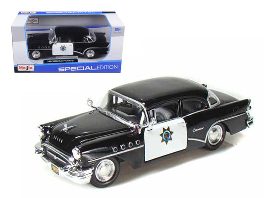 1955 Buick Century Police Car Black and White 1/26 Diecast Model Car by Maisto-0
