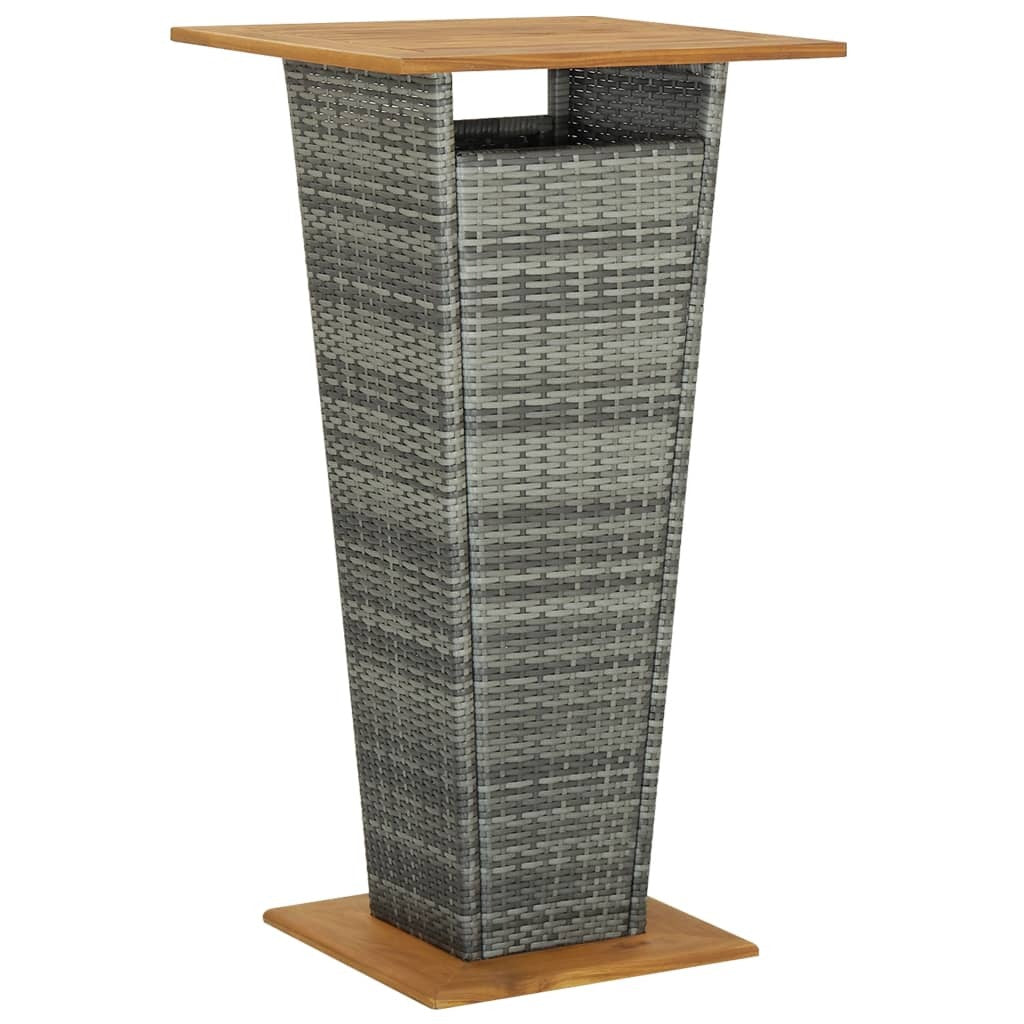 Outdoor gray bar table with poly rattan and solid acacia wood, 23.6x23.6x43.3 inches, American Smart outdoor furniture