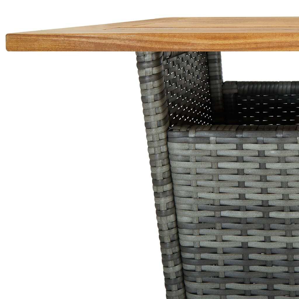 Gray outdoor bar table made of poly rattan and solid acacia wood, 23.6 x 23.6 x 43.3 inches, by American Smart.