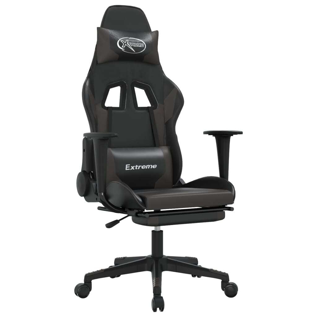 Gaming Chair Black and Grey Faux Leather, Metal, Plywood, Foam