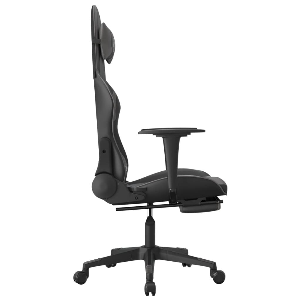 Gaming Chair Black and Grey Faux Leather, Metal, Plywood, Foam