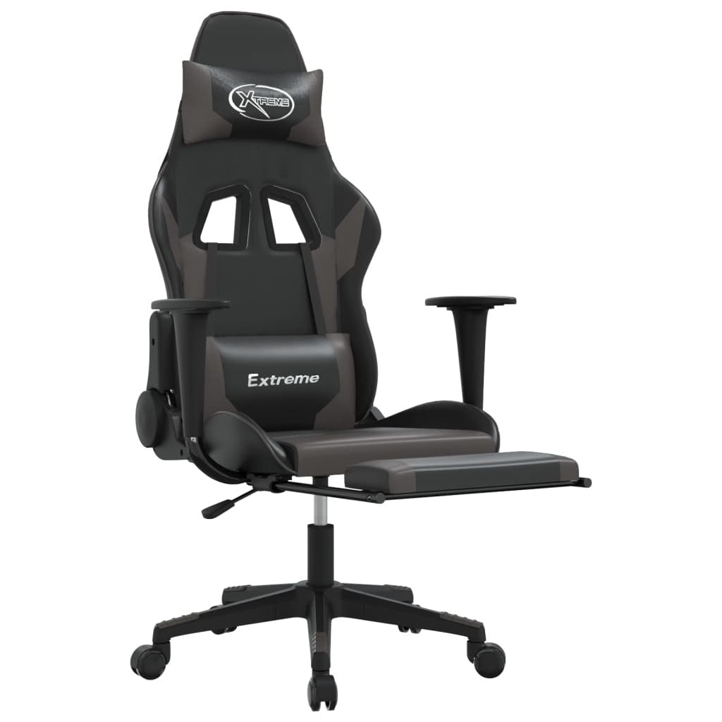 Gaming Chair Black and Grey Faux Leather, Metal, Plywood, Foam