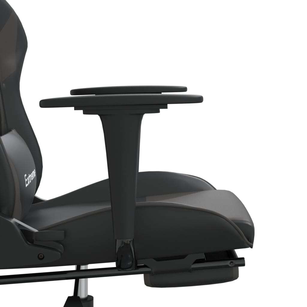 Gaming Chair Black and Grey Faux Leather, Metal, Plywood, Foam