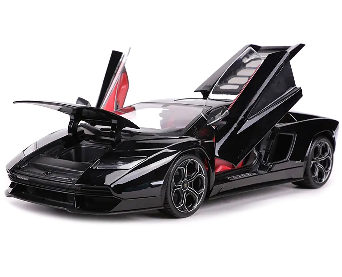 Black Lamborghini Countach LPI 800-4 diecast model car by Maisto with red interior, detailed 1/18 scale collectible vehicle.