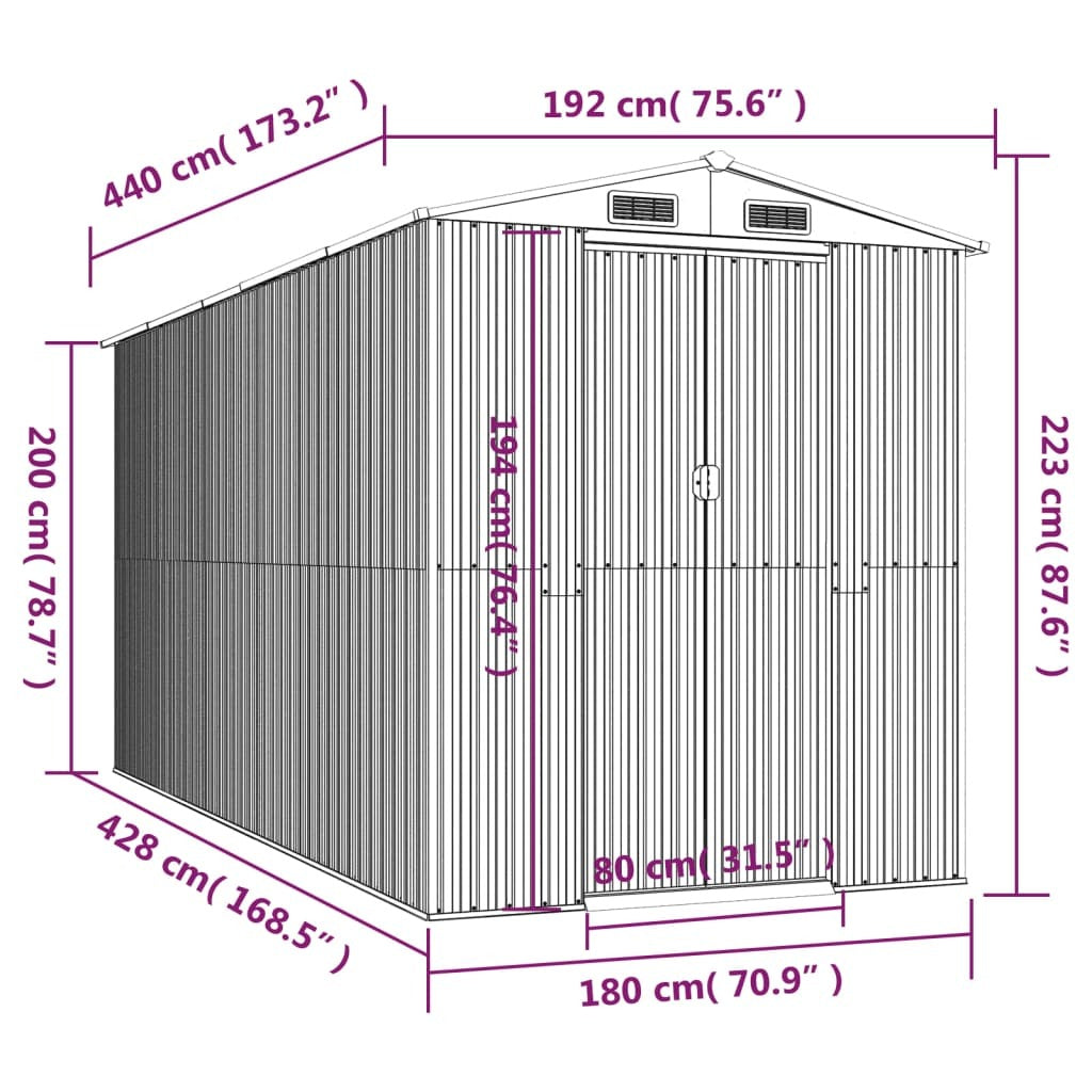 Dark brown American Smart galvanized steel garden shed, outdoor storage unit with dimensions 75.6"x173.2"x87.8".