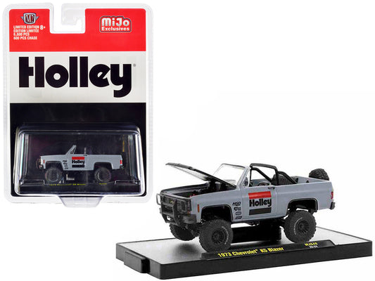 1973 Chevrolet K5 Blazer Open Top "Holley" Gray with Black Hood Limited Edition to 6600 pieces Worldwide 1/64 Diecast Model Car by M2 Machines-0