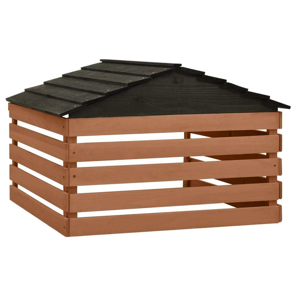 Black and brown robotic lawn mower garage in firwood for outdoor power equipment, dimensions 30.7"x29.1"x21.3" by American Smart.