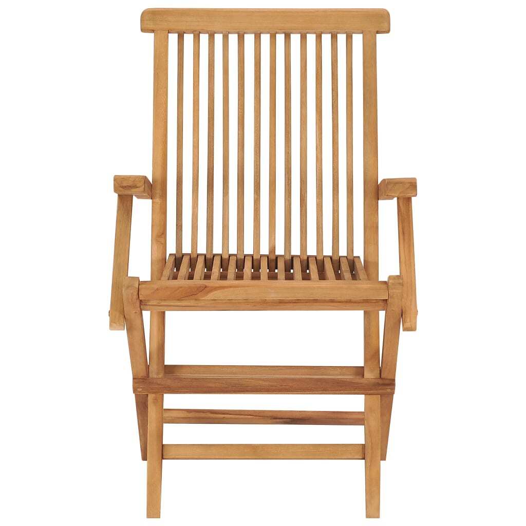 Set of three American Smart outdoor folding patio chairs made of solid teak wood for stylish outdoor seating.