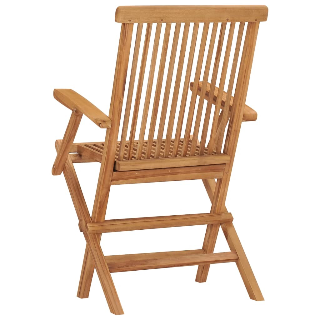 Three solid teak wood folding patio chairs for outdoor seating, featuring a natural finish and sturdy design by American Smart.