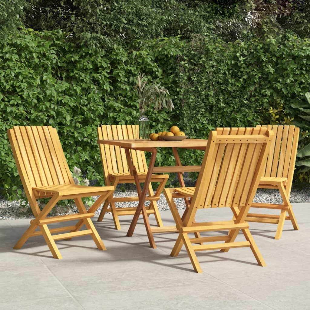 Folding Garden Chair Set of 4 Natural Wood Solid teak wood Medium