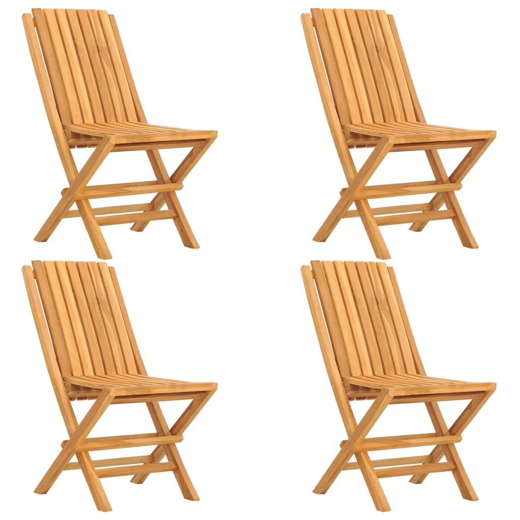 Folding Garden Chair Set of 4 Natural Wood Solid teak wood Medium