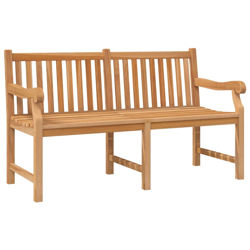 Outdoor patio bench made of solid teak wood, 59.1 inches long, with sturdy design for comfortable outdoor seating.