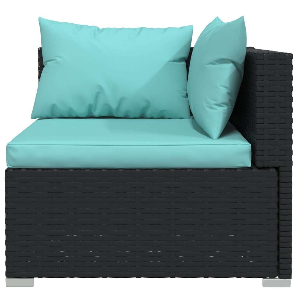 Garden Lounge Set Black with Aqua Cushions