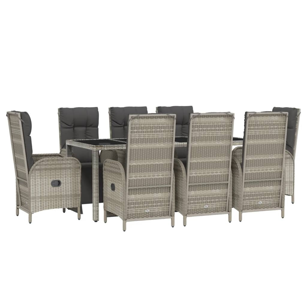 Garden Dining Set Gray PE Rattan, Powder-Coated Steel, Tempered Glass