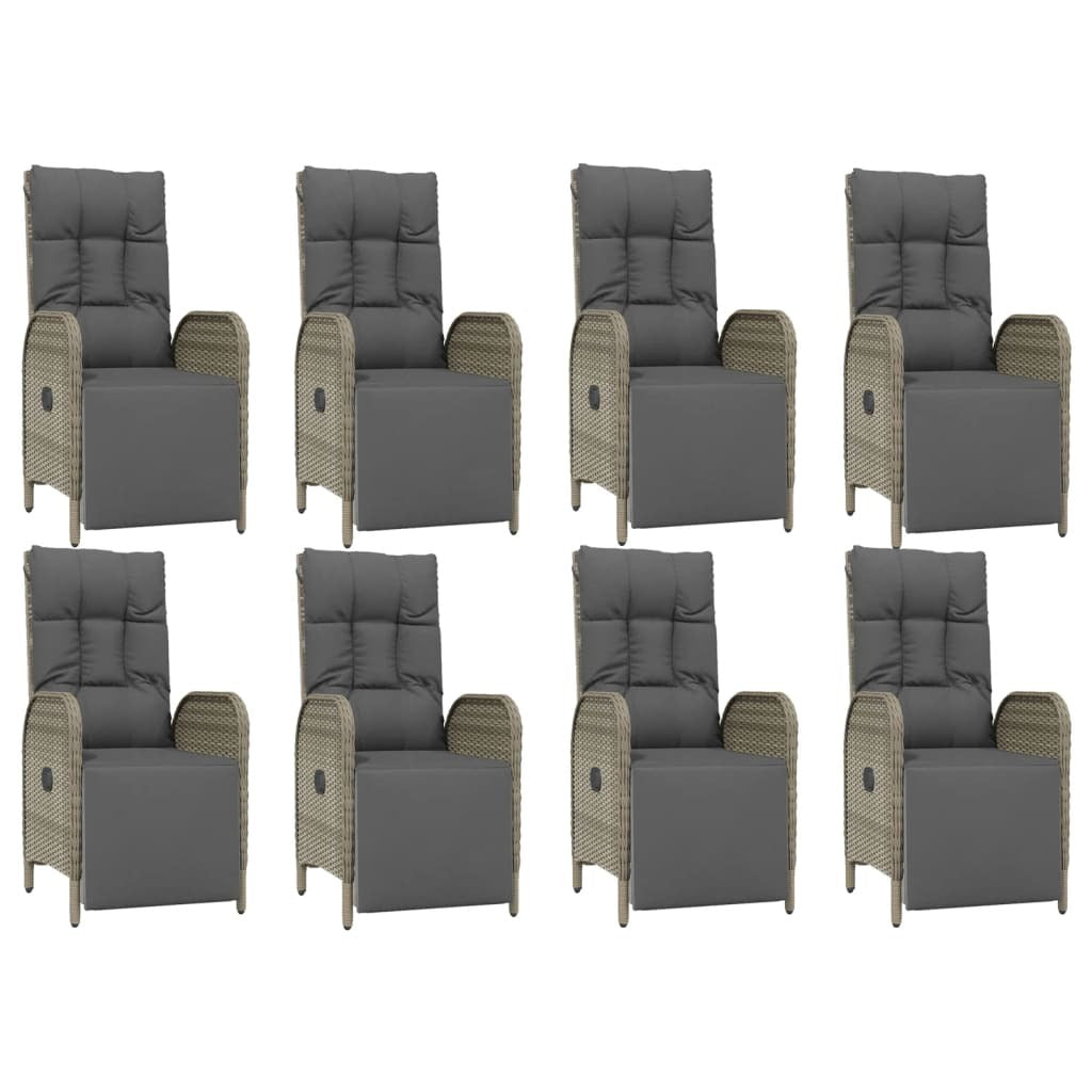 Garden Dining Set Gray PE Rattan, Powder-Coated Steel, Tempered Glass