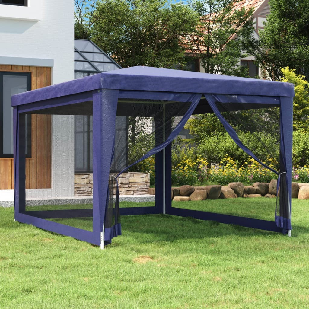 Blue 9.8x13.1 ft outdoor party tent with four mesh sidewalls from American Smart, made with durable HDPE material.