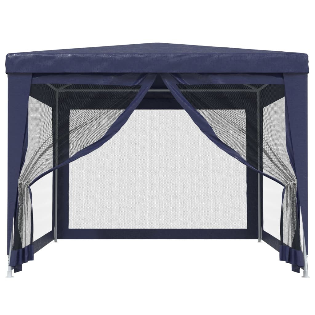 Blue outdoor party tent with four mesh sidewalls, 9.8x13.1 feet, made of HDPE by American Smart for outdoor living.