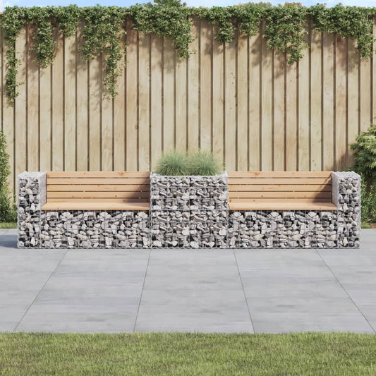 Patio Bench with Gabion Basket Solid Wood Pine