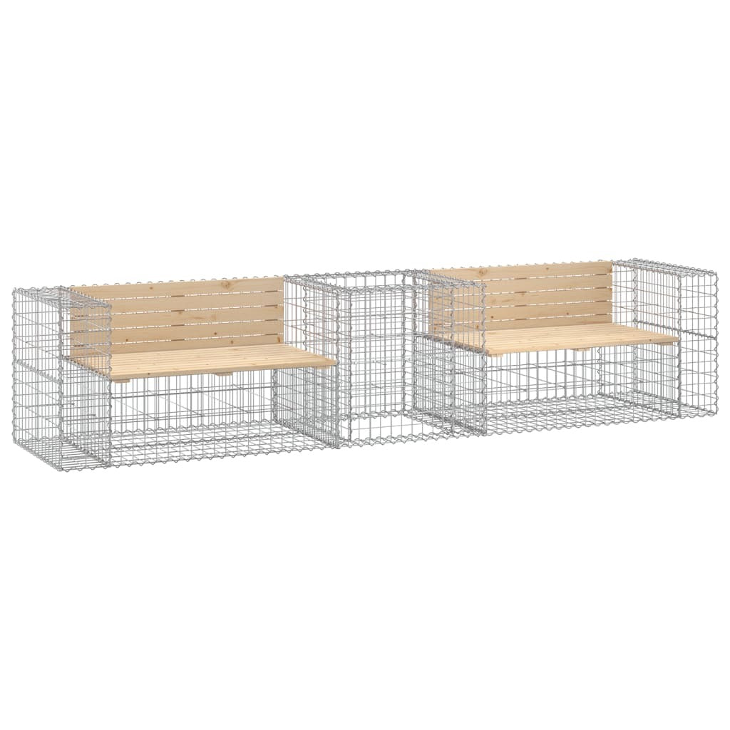 Patio Bench with Gabion Basket Solid Wood Pine