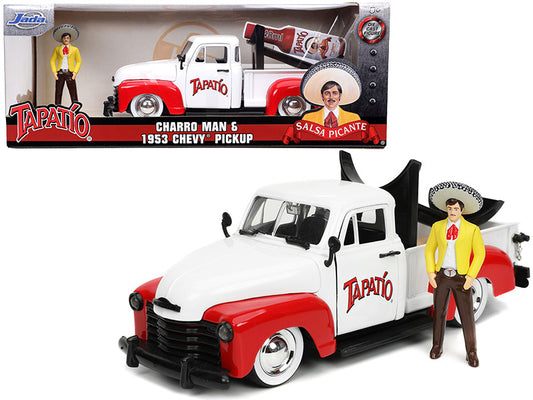 1953 Chevrolet Pickup Truck White and Red with Charro Man Diecast Figurine "Tapatio" 1/24 Diecast Model Car by Jada-0