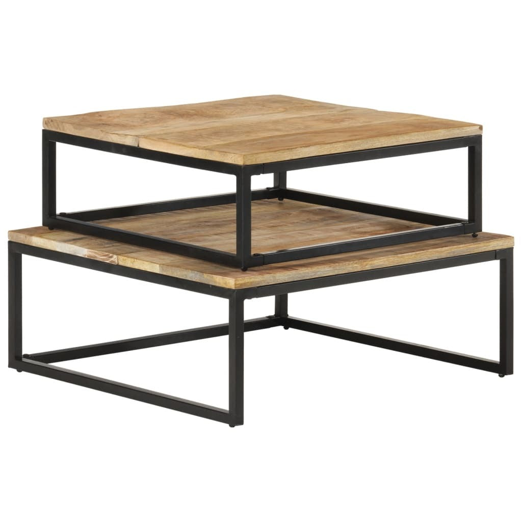 Coffee Table Set of 2 Natural Mango Wood, Black
