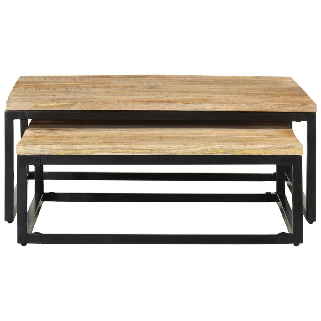Coffee Table Set of 2 Natural Mango Wood, Black