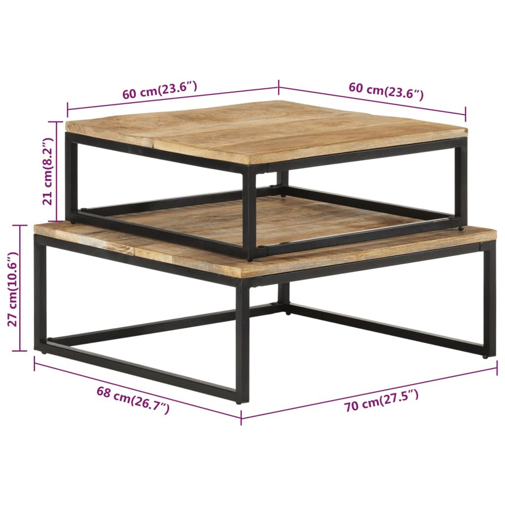 Coffee Table Set of 2 Natural Mango Wood, Black