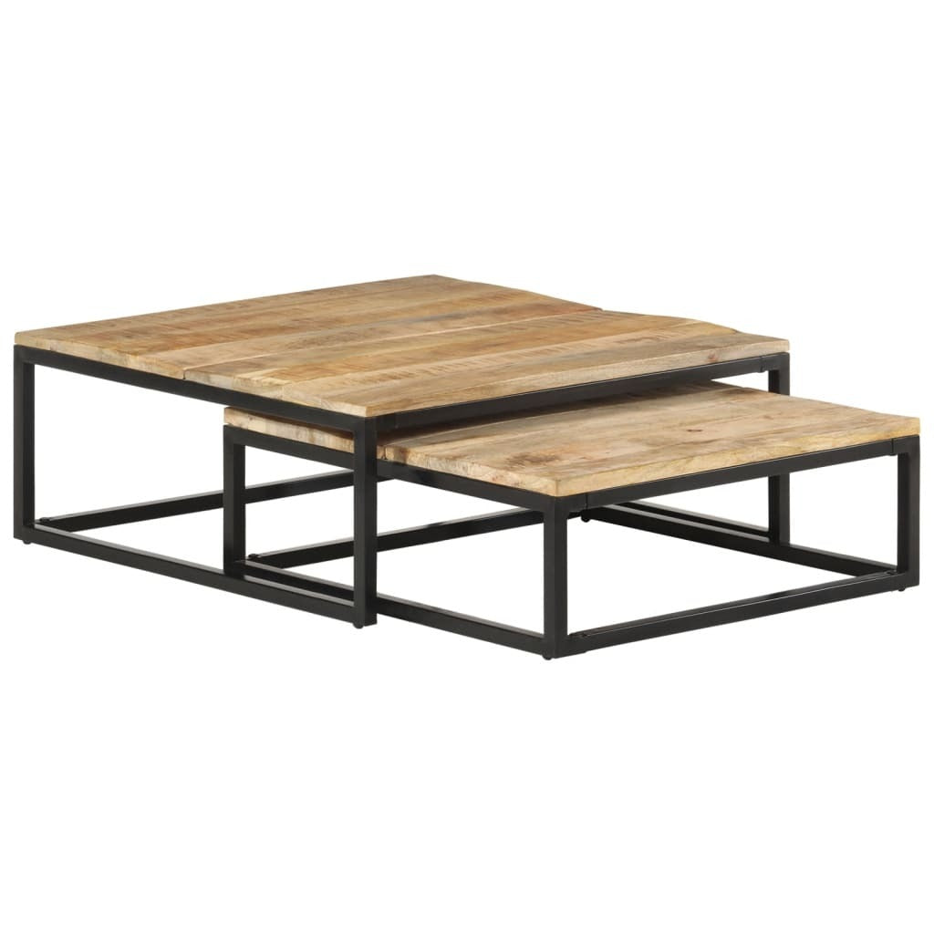 Coffee Table Set of 2 Natural Mango Wood, Black
