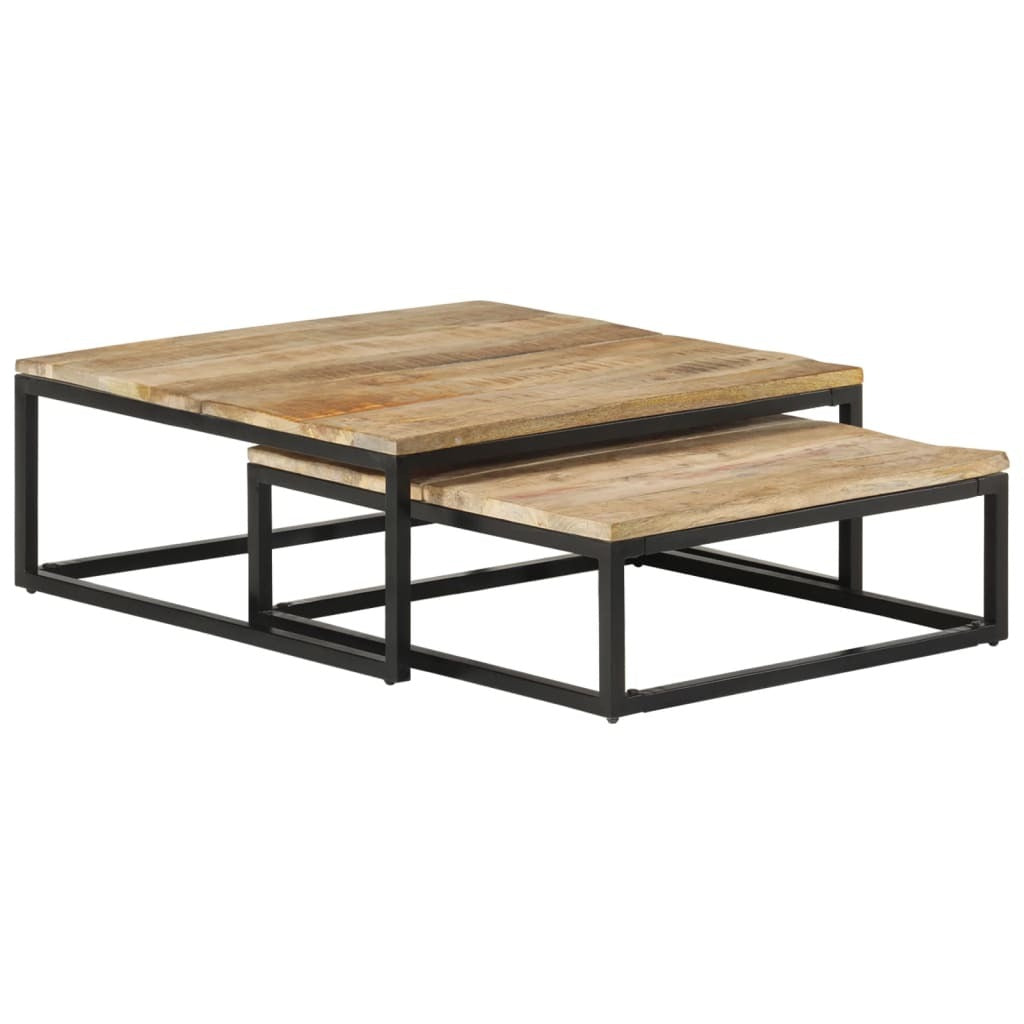Coffee Table Set of 2 Natural Mango Wood, Black