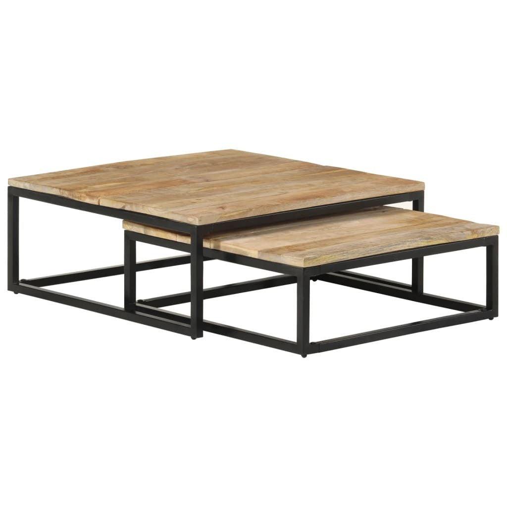 Coffee Table Set of 2 Natural Mango Wood, Black